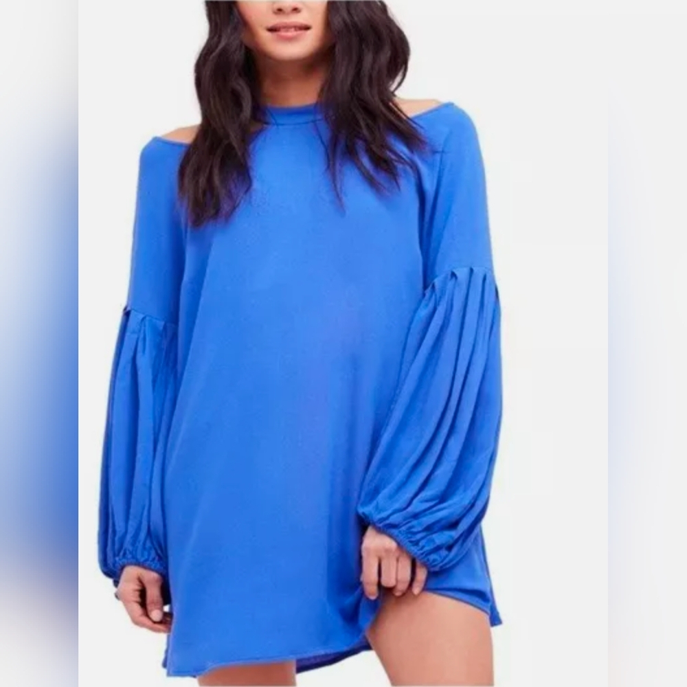 Free People Drift Away Tunic Dress Top Royal Blue Cold Shoulder Size Small *NWOT - Picture 5 of 14